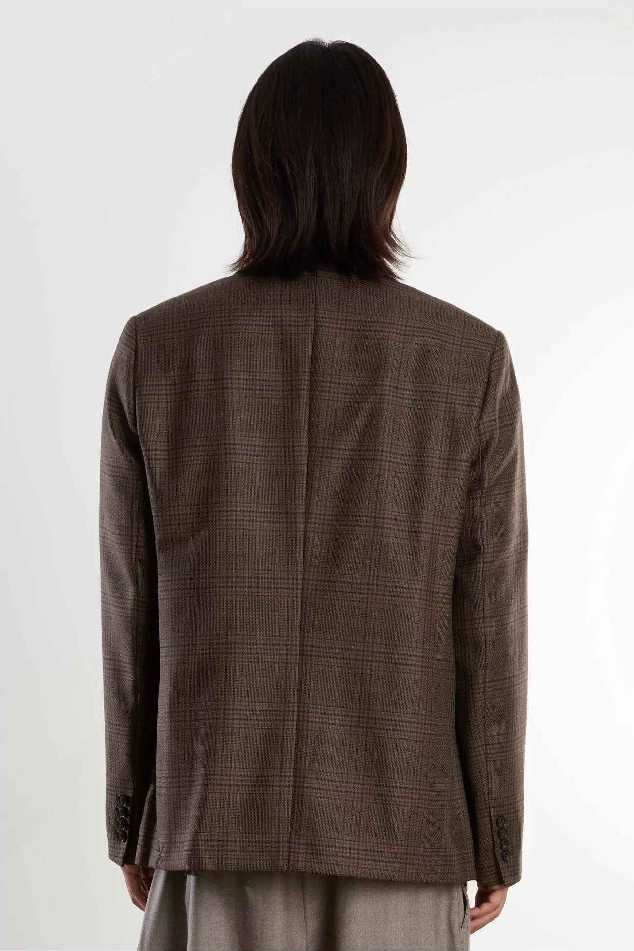 Linen Double Breasted Peak Blazer – Syrah Check | Centre Commercial